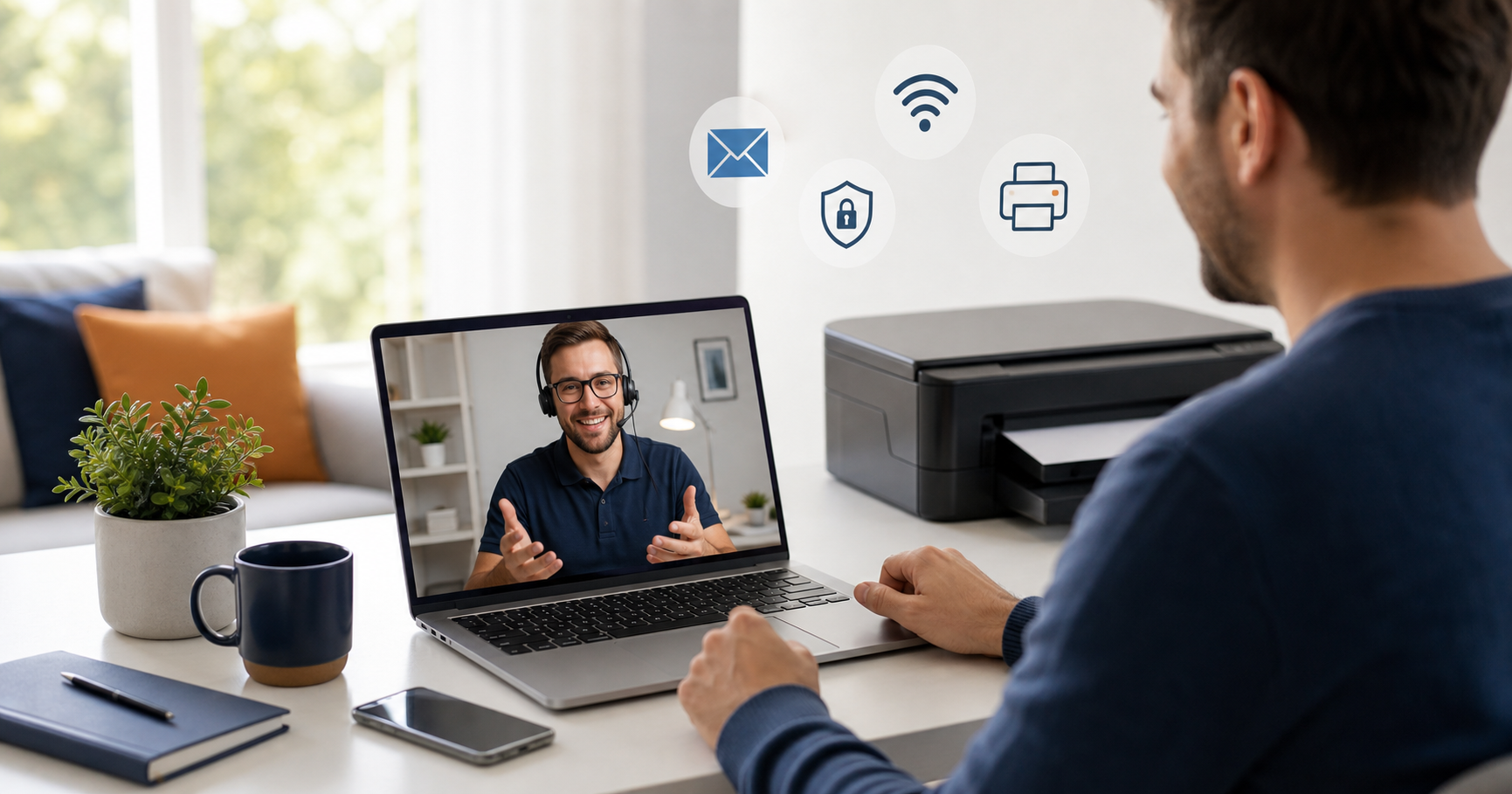 A business user receiving professional managed IT support through a laptop